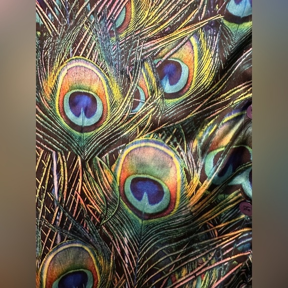 Nasty Gal Satin Peacock Feather Print PJ Top - Picture 3 of 6